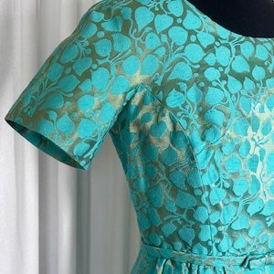 Vintage MCM Lustrous & Structured “Jacquard Leaf-Motif Dress”