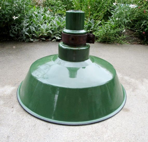 Vintage Industrial Green White Porcelain Light Shade 20 5
