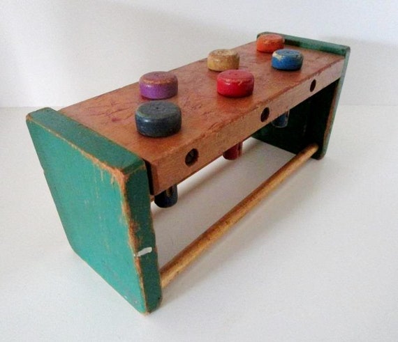 Vintage Wooden Pound A Way Construction Toy Etsy