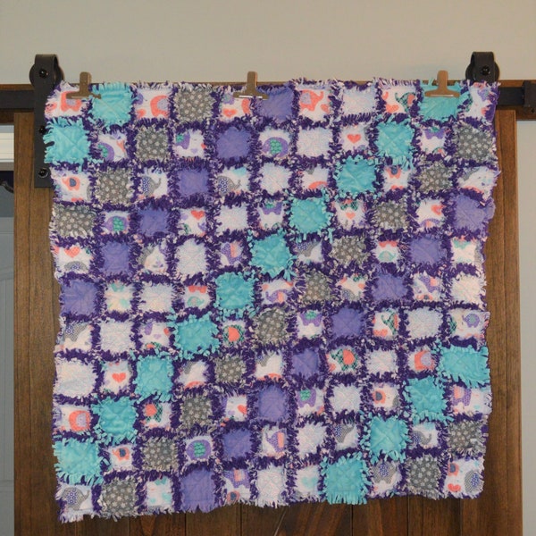 One Of A Kind 35" x 35" Flannel And Minky Elephant Rag Quilt