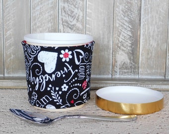 Pint Ice Cream Cozy Made With Black and White Friendship Fabric