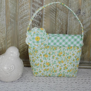 Sac à main pour petite fille en tissu fleuri jaune et vert
