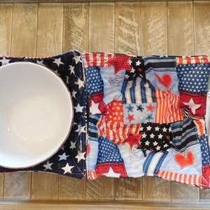 Microwave Bowl Cozy Made With Red, White And Blue Fabric