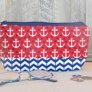 Red, White And Blue Anchor Print Zipper Pouch
