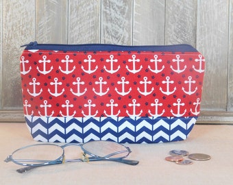 Red, White And Blue Anchor Print Zipper Pouch