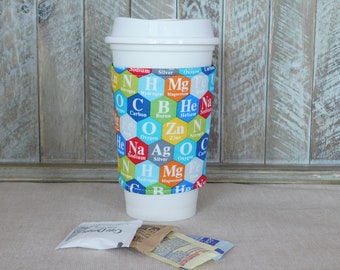 Coffee Sleeve Made With Periodic Table Inspired Fabric