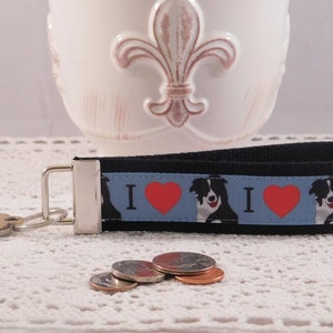 Key Chain Wristlet Made With Australian Shepherd Border Collie Ribbon