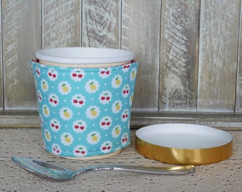 Pint Ice Cream Cozy Made With Retro Fruit Print Fabric