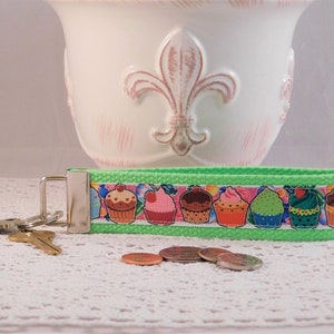 Adorable Keychain Wristlet Made With Cupcake Inspired Ribbon