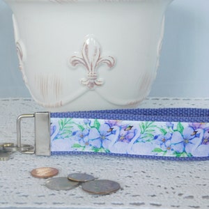 Key Chain Wristlet Made With Swan And Purple Flower Inspired Ribbon