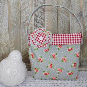 Sac à main pour petite fille en tissu rétro gris et rouge