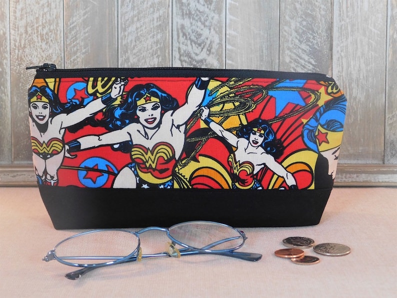Zipper Pouch Made With Wonder Woman Inspired Fabric