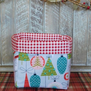 Fabric Basket Made With Gray Mod Christmas Inspired Fabric