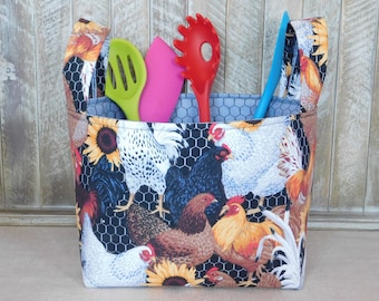 Rooster Themed Kitchen Fabric Basket With Handles