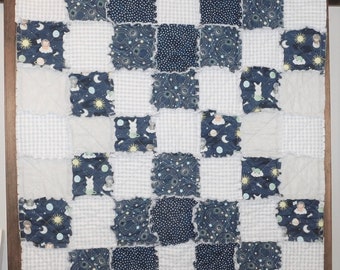 Baby Rag Quilt Made With Navy And Gray Space Inspired Fabrics