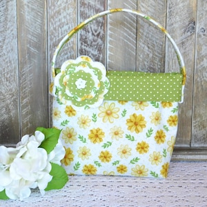 Sac à main pour petite fille en tissu floral jaune, vert et blanc