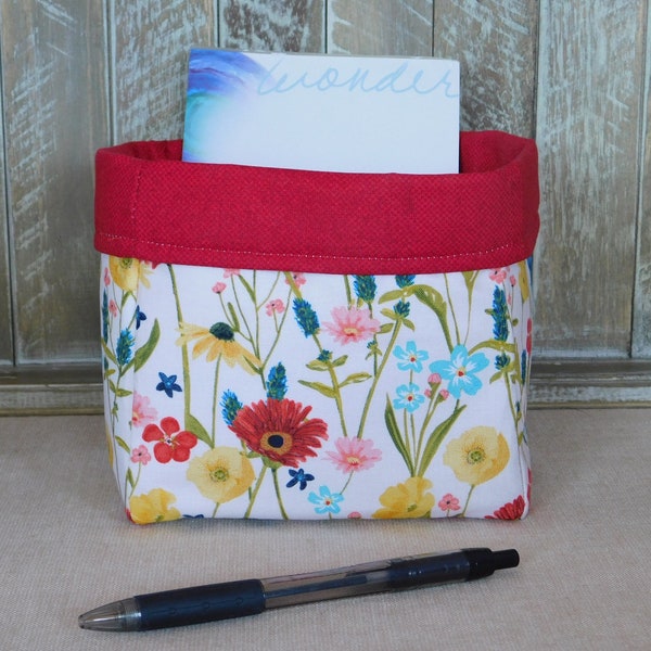 Fabric Basket Made With Bright Wildflower Print Fabric