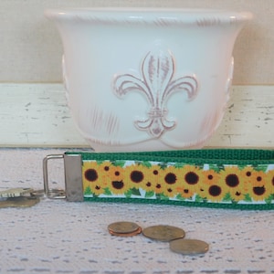 Key Chain Wristlet Made With Sunflower Inspired Ribbon