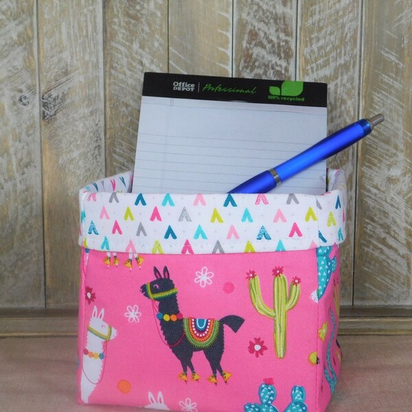 Colorful Llama Themed Fabric Basket For Storage Or Gift Giving