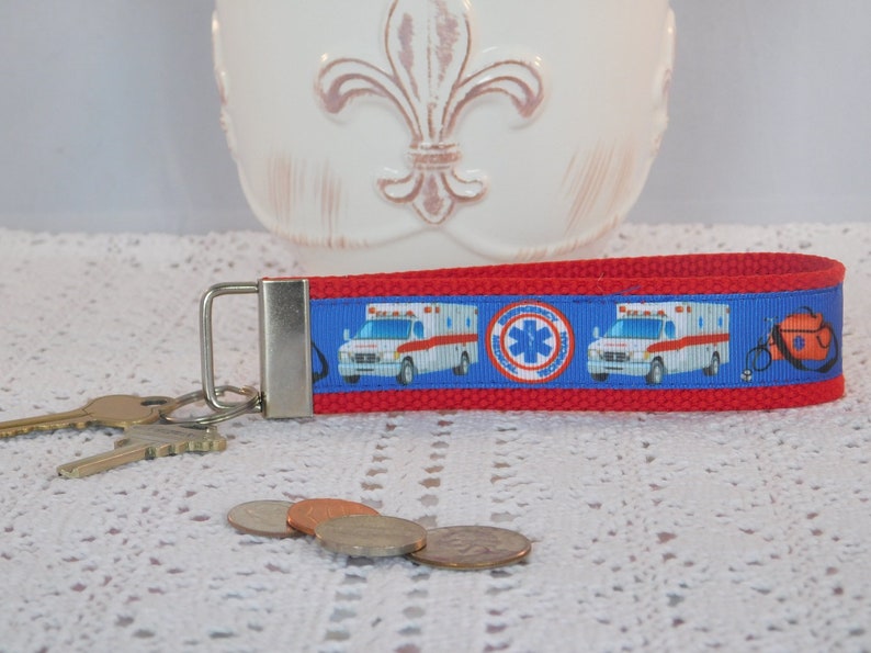 Key Chain Wristlet Made With EMT Inspired Ribbon image 1