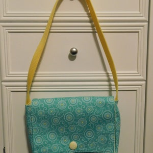 Young Girls Messenger Bag Made With Aqua And Yellow Fabric
