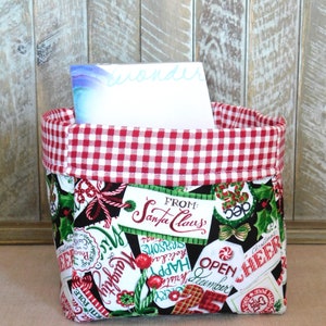 Fabric Basket Made With Christmas Label Print Fabric