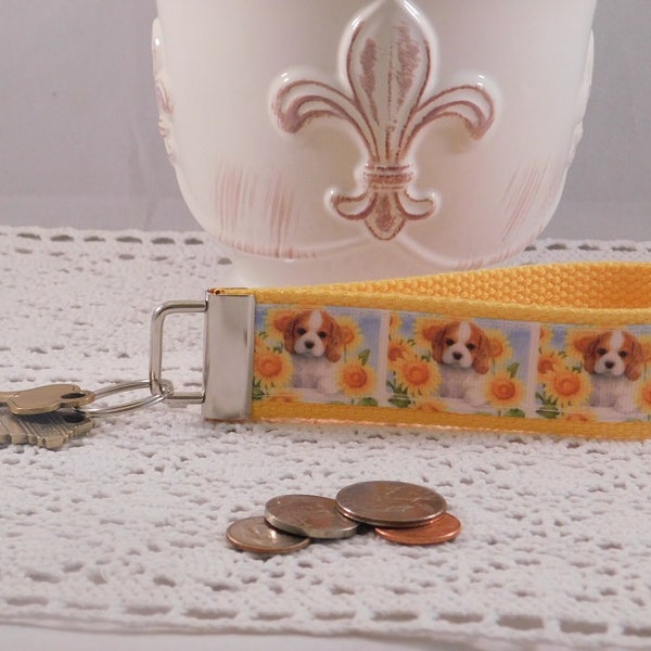 Keychain Wristlet Made With Cavalier King Charles Spaniel Ribbon