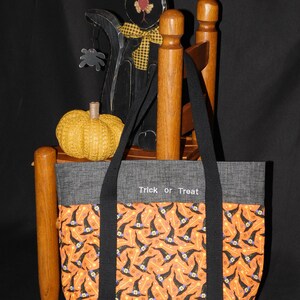 Halloween Trick-or-Treat Tote Bag Made With Witch Hat Print Fabric