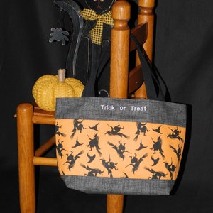 Smaller Halloween Trick-or-Treat Tote Bag Made With Witch Silhouette Print Fabric