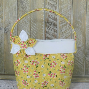 Mustard Yellow Floral Little Girl&#39;s Purse With Detachable Fabric Flower Pin