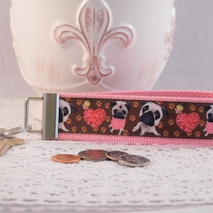Keychain Wristlet Made With Pug Inspired Ribbon