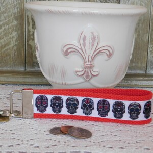 Key Chain Wristlet Made With Skull Inspired Ribbon