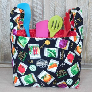Fabric Basket With Handles Made With Produce Inspired Fabric
