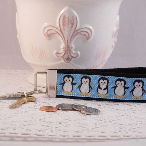 Keychain Wristlet Made With Penguin Inspired Ribbon