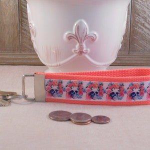 Key Chain Wristlet Made With Skull And Roses Inspired Ribbon