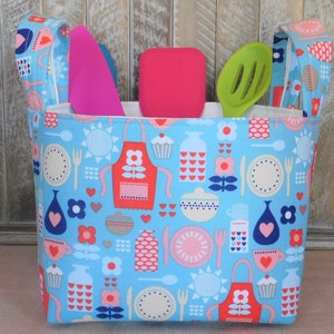 Fabric Basket With Handles Made With Blue Kitchen Inspired Fabric