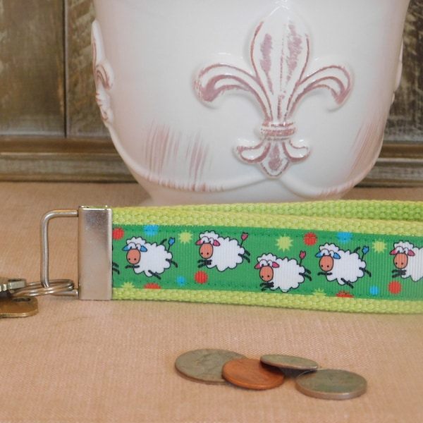 Key Chain Wristlet Made With Sheep Inspired Ribbon