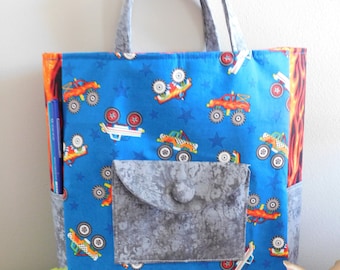 Child's Tote Bag Made With Monster Truck Fabric
