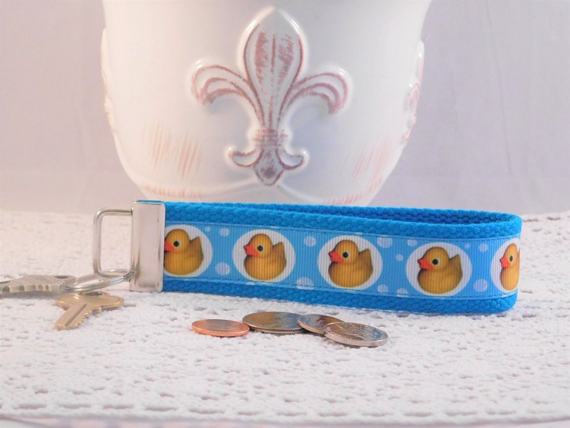 Keychain Wristlet Made With Rubber Duck Inspired Ribbon Etsy