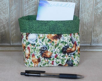 Fabric Basket Made With Rooster And Vine Print Fabric