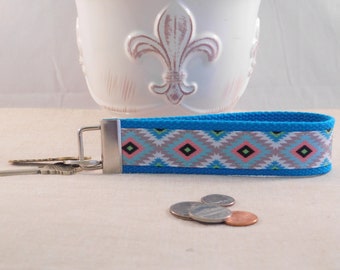 Key Chain Wristlet Made With Aztec Southwestern Design Ribbon