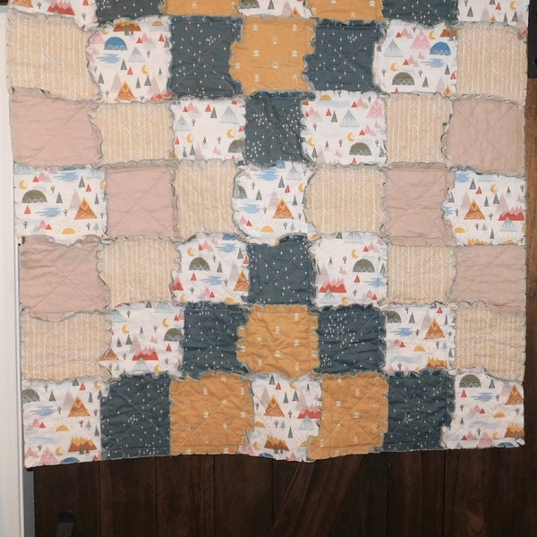 Baby Rag Quilt Made With Muted Desert Themed Fabrics