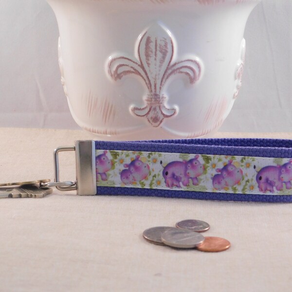 Key Chain Wristlet Made With Purple Hippo Ribbon