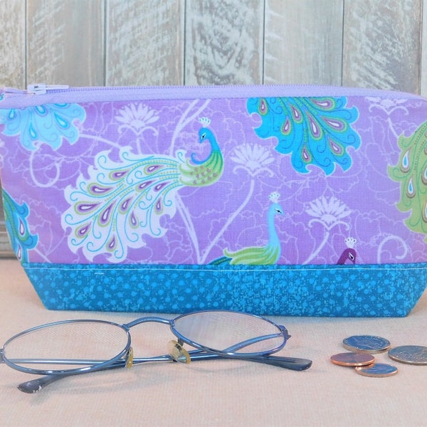 Zipper Pouch Made With Purple Peacock Inspired Fabric