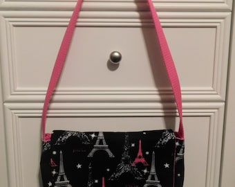Young Girls Black And Pink Eiffel Tower Paris Themed Messenger Bag
