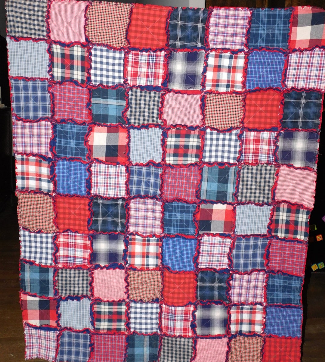 Homespun Throw Size Rag Quilt Made in Red White and Blue Etsy