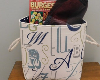 Square Fabric Basket Made With Alphabet Twill Fabric And Rope Handles