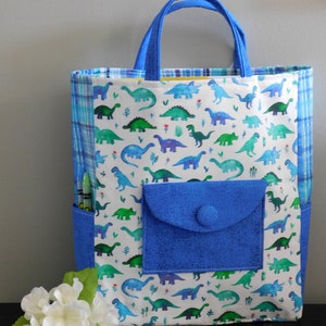 Children&#39;s Tote Bag Made With Blue And Green Dino Print Fabric