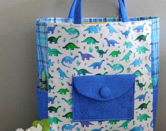 Children's Tote Bag Made With Blue And Green Dino Print Fabric