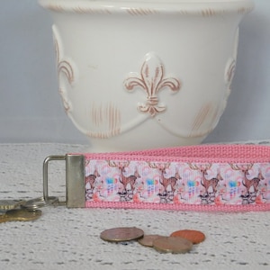 Key Chain Wristlet Made With Pastel Woodland Animal Inspired Ribbon